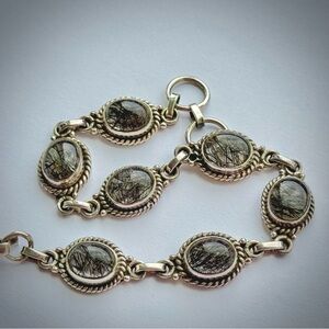 Natural Black Grey Needle RUTILE QUARTZ Sterling Silver 925 Bracelet New 7.5 - 8
